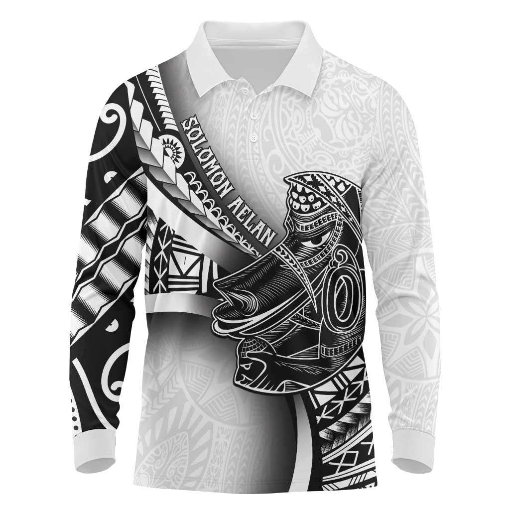 Solomon Islands Nguzunguzu Long Sleeve Polo Shirt Polynesian Tribal Pattern LT05 White - Polynesian Pride