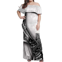 Solomon Islands Nguzunguzu Off Shoulder Maxi Dress Polynesian Tribal Pattern LT05 Women White - Polynesian Pride