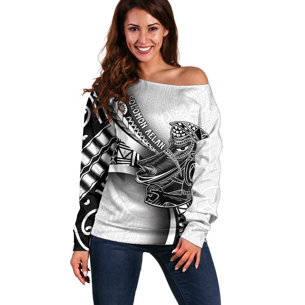 Solomon Islands Nguzunguzu Off Shoulder Sweater Polynesian Tribal Pattern LT05 Women White - Polynesian Pride