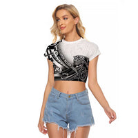 Solomon Islands Nguzunguzu Raglan Cropped T Shirt Polynesian Tribal Pattern LT05 Female White - Polynesian Pride