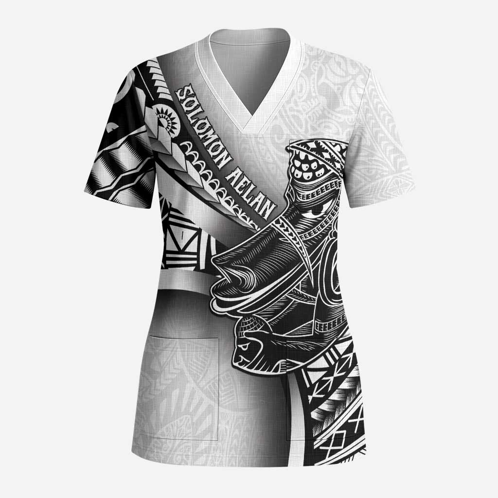Solomon Islands Nguzunguzu Scrub Top Polynesian Tribal Pattern LT05 Adult White - Polynesian Pride