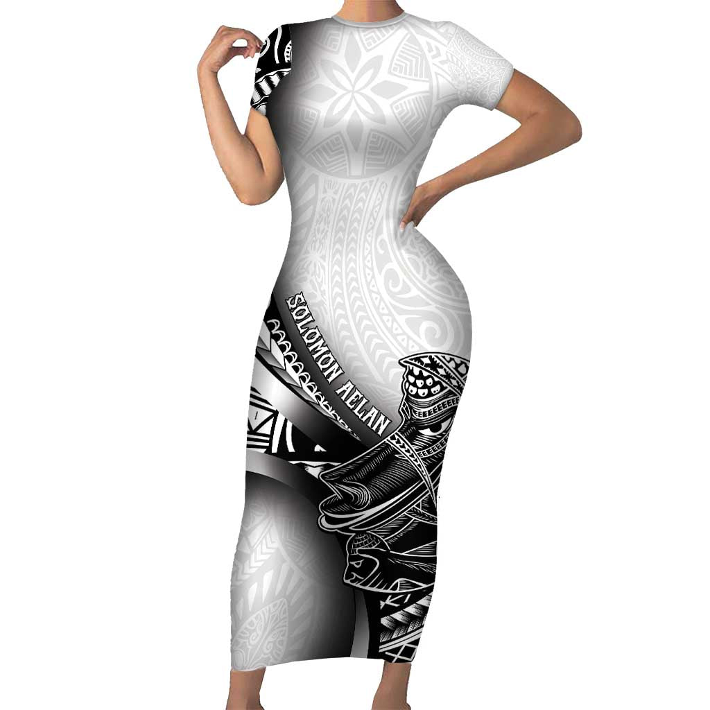 Solomon Islands Nguzunguzu Short Sleeve Bodycon Dress Polynesian Tribal Pattern LT05 Long Dress White - Polynesian Pride