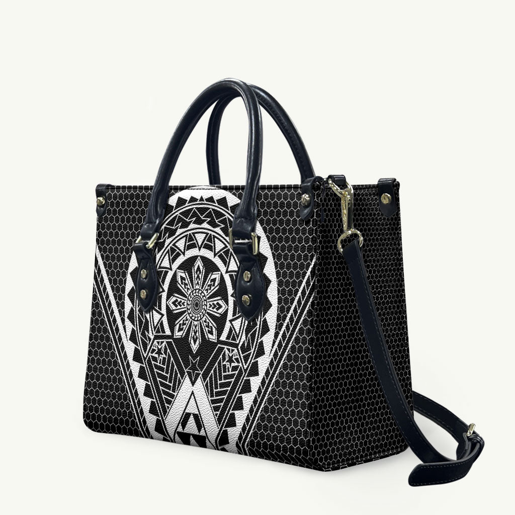 Philippines Batok Tribal Inspired Tattoo Black Leather Bag LT05 Black - Polynesian Pride