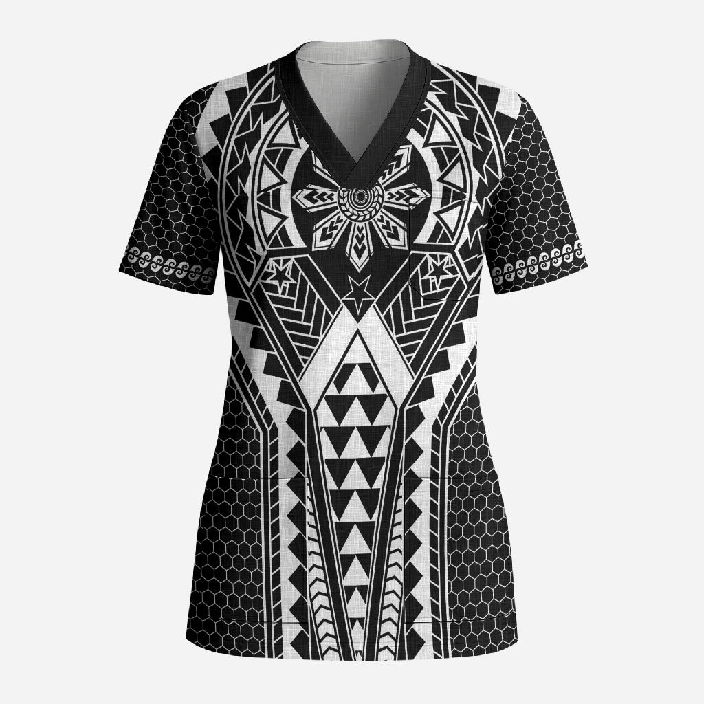 Philippines Batok Tribal Inspired Tattoo Black Scrub Top LT05 Adult Black - Polynesian Pride