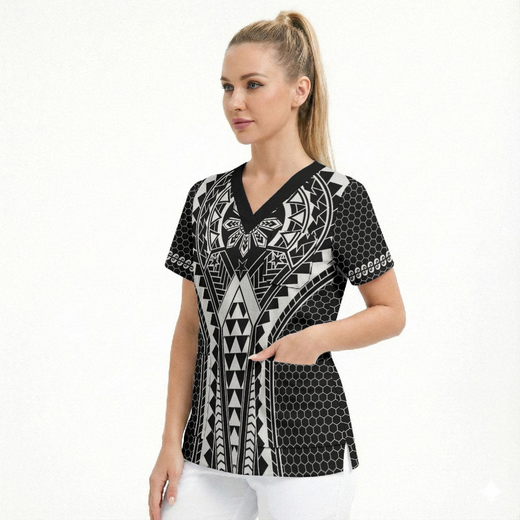 Philippines Batok Tribal Inspired Tattoo Black Scrub Top LT05 - Polynesian Pride