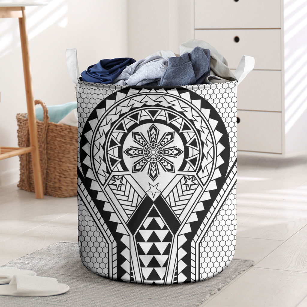 Philippines Batok Tribal Inspired Tattoo White Laundry Basket LT05 White - Polynesian Pride