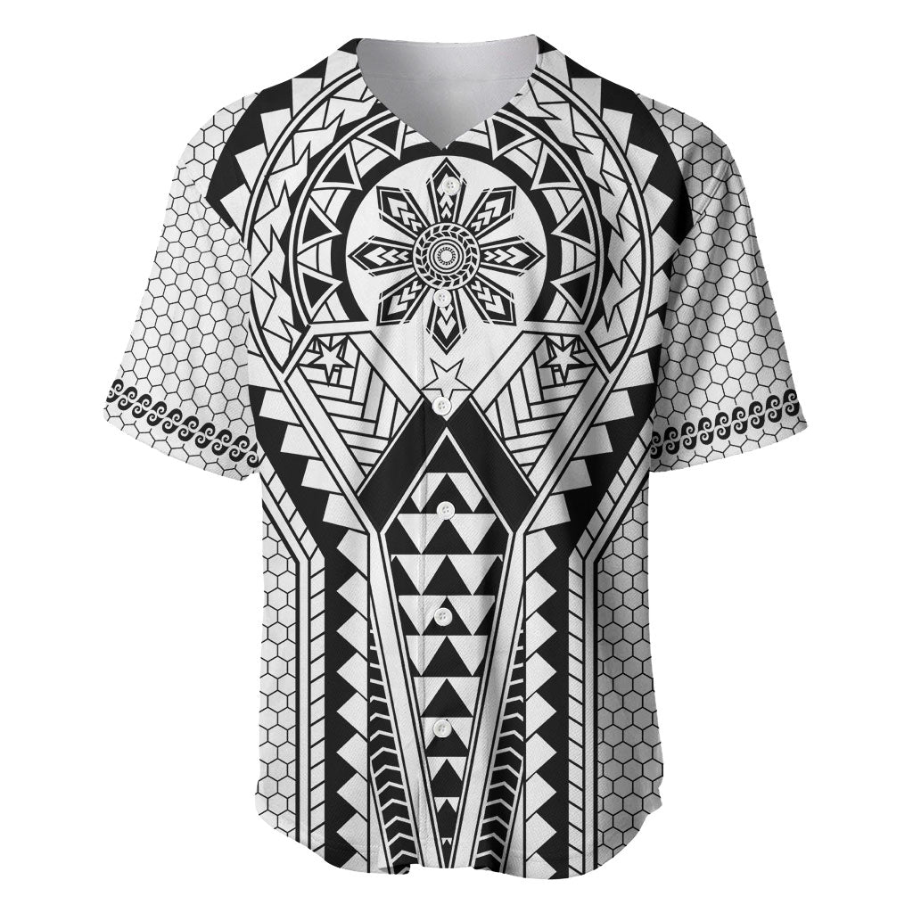 Philippines Batok Tribal Inspired Tattoo White Baseball Jersey LT05 White - Polynesian Pride
