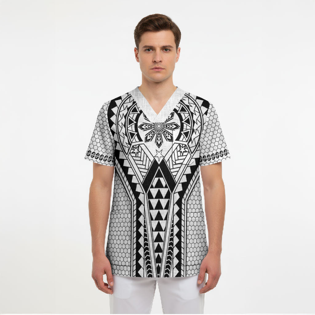 Philippines Batok Tribal Inspired Tattoo White Scrub Top LT05 - Polynesian Pride