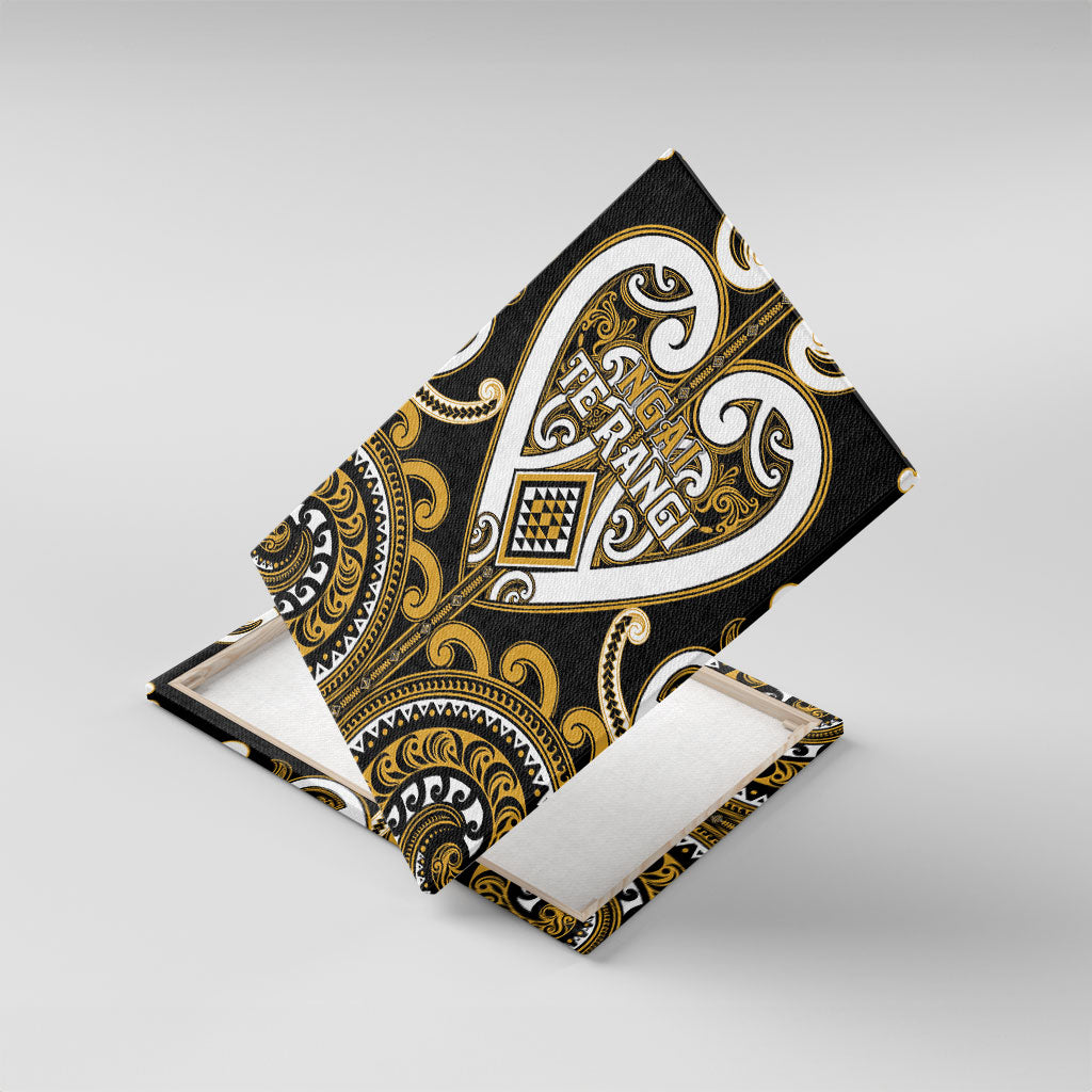 Aotearoa Ngai Te Rangi Canvas Wall Art Maori Tribal Pattern LT05 With Frame Gold - Polynesian Pride