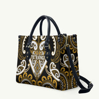 Aotearoa Ngai Te Rangi Leather Bag Maori Tribal Pattern LT05 Gold - Polynesian Pride