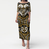 Custom Aotearoa Ngai Te Rangi Puletasi Maori Tribal Pattern LT05 Long Dress Gold - Polynesian Pride