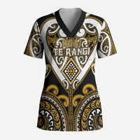 Custom Aotearoa Ngai Te Rangi Scrub Top Maori Tribal Pattern LT05 Adult Gold - Polynesian Pride