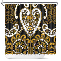 Aotearoa Ngai Te Rangi Shower Curtain Maori Tribal Pattern LT05 Gold - Polynesian Pride
