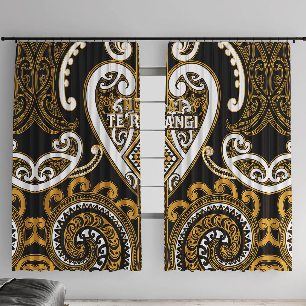 Aotearoa Ngai Te Rangi Window Curtain Maori Tribal Pattern LT05 With Hooks Gold - Polynesian Pride