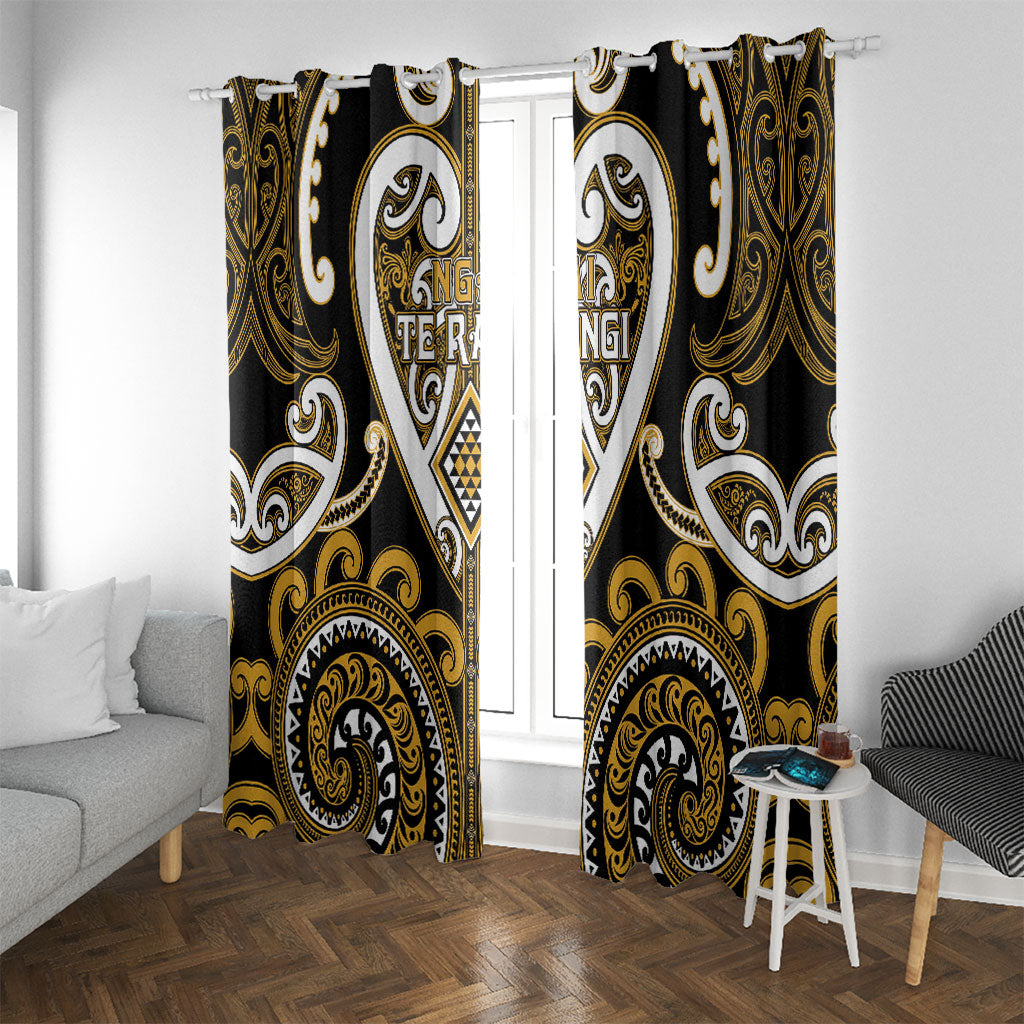 Aotearoa Ngai Te Rangi Window Curtain Maori Tribal Pattern LT05 With Grommets Gold - Polynesian Pride