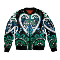 Custom Aotearoa Ngati Ranginui Sleeve Zip Bomber Jacket Maori Tribal Pattern LT05 Unisex Cyan - Polynesian Pride