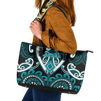 Aotearoa Tapuika Leather Tote Bag Maori Tribal Pattern LT05 Teal - Polynesian Pride