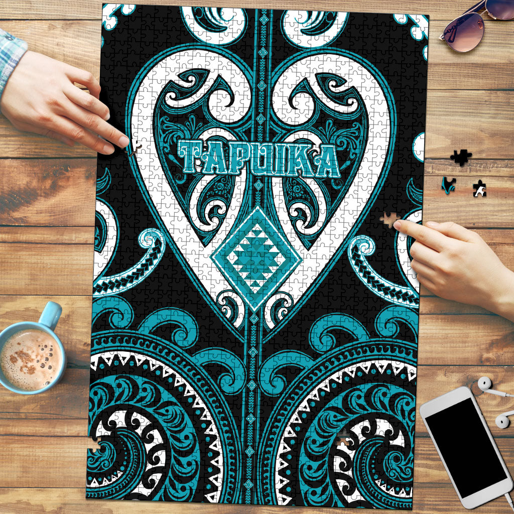 Aotearoa Tapuika Puzzle Maori Tribal Pattern LT05 Teal - Polynesian Pride