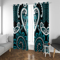 Aotearoa Tapuika Window Curtain Maori Tribal Pattern LT05 With Grommets Teal - Polynesian Pride