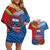 Personalized Samoa Couples Matching Off Shoulder Short Dress and Hawaiian Shirt Teuila Torch Ginger Mix Polynesian Tribal LT05 Blue - Polynesian Pride