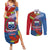 Personalized Samoa Couples Matching Summer Maxi Dress and Long Sleeve Button Shirts Teuila Torch Ginger Mix Polynesian Tribal LT05 Blue - Polynesian Pride