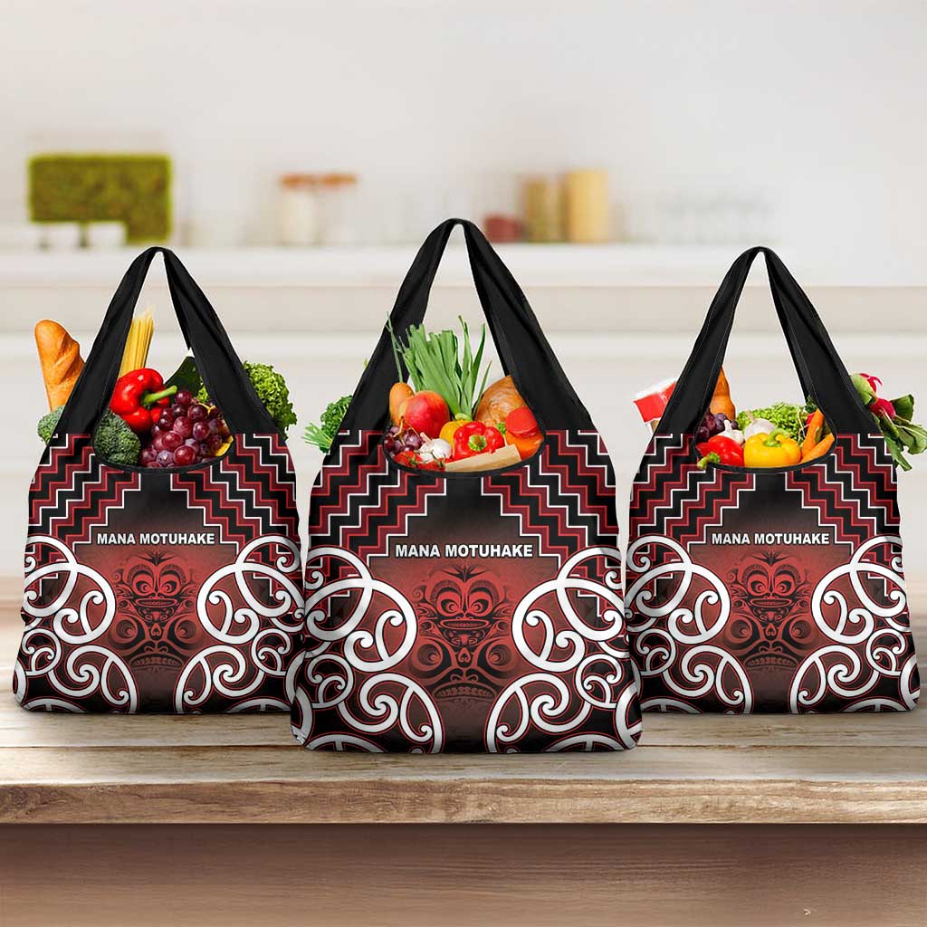 Aotearoa Mana Motuhake Grocery Bag Poutama With Maori Pattern LT05 3-pack One Size Red - Polynesian Pride