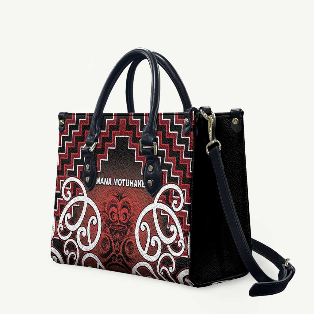 Aotearoa Mana Motuhake Leather Bag Poutama With Maori Pattern LT05 Red - Polynesian Pride