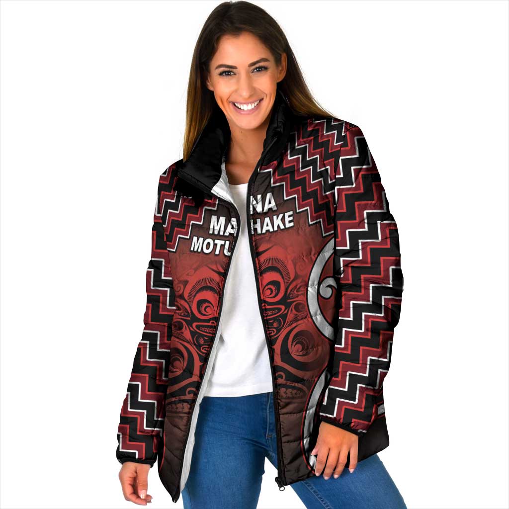 Personalised Aotearoa Mana Motuhake Padded Jacket Poutama With Maori Pattern LT05 Women Red - Polynesian Pride