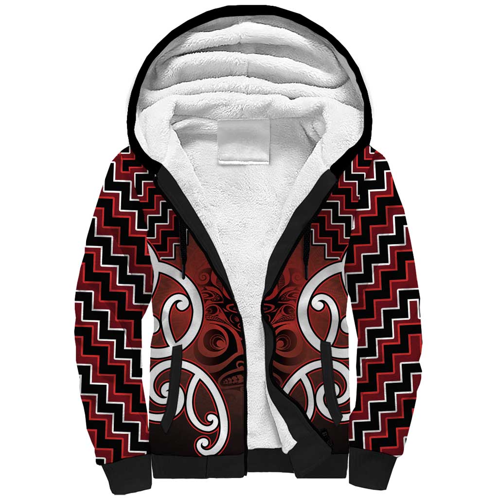 Personalised Aotearoa Mana Motuhake Sherpa Hoodie Poutama With Maori Pattern LT05 Unisex Red - Polynesian Pride