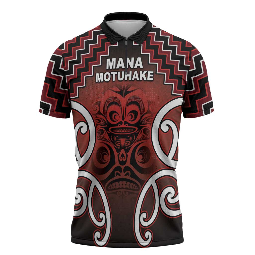 Personalised Aotearoa Mana Motuhake Zipper Polo Shirt Poutama With Maori Pattern LT05 Red - Polynesian Pride