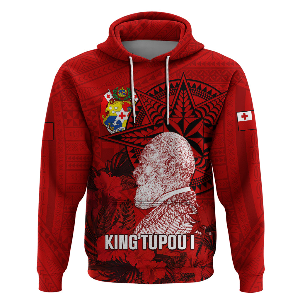 Tonga King Tupou I Day Hoodie Tropical Flowers With Ngatu Pattern LT05 Pullover Hoodie Red - Polynesian Pride