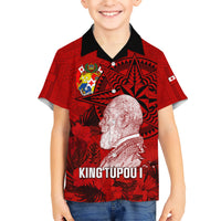 Tonga King Tupou I Day Kid Hawaiian Shirt Tropical Flowers With Ngatu Pattern LT05 Kid Red - Polynesian Pride
