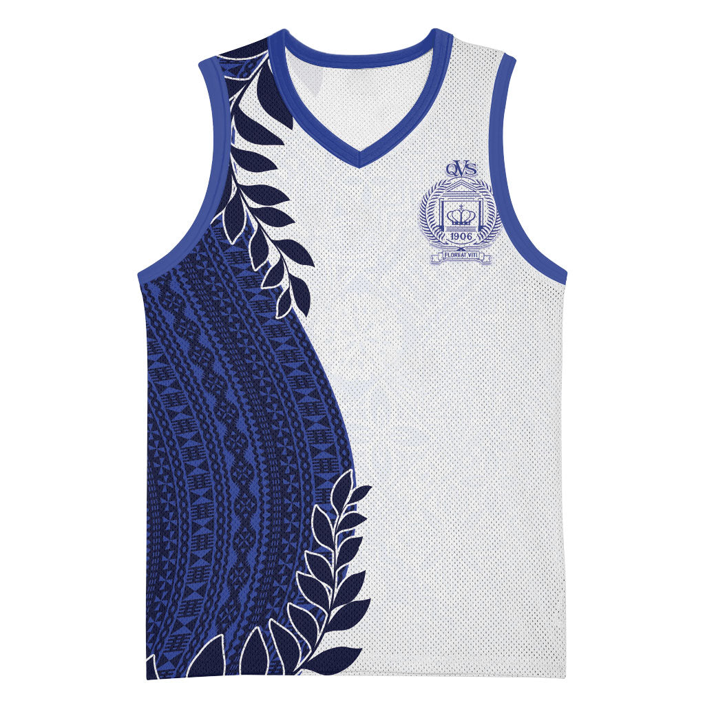 Custom Fiji Queen Victoria School Basketball Jersey 120 Years Anniversary LT05 Unisex White - Polynesian Pride