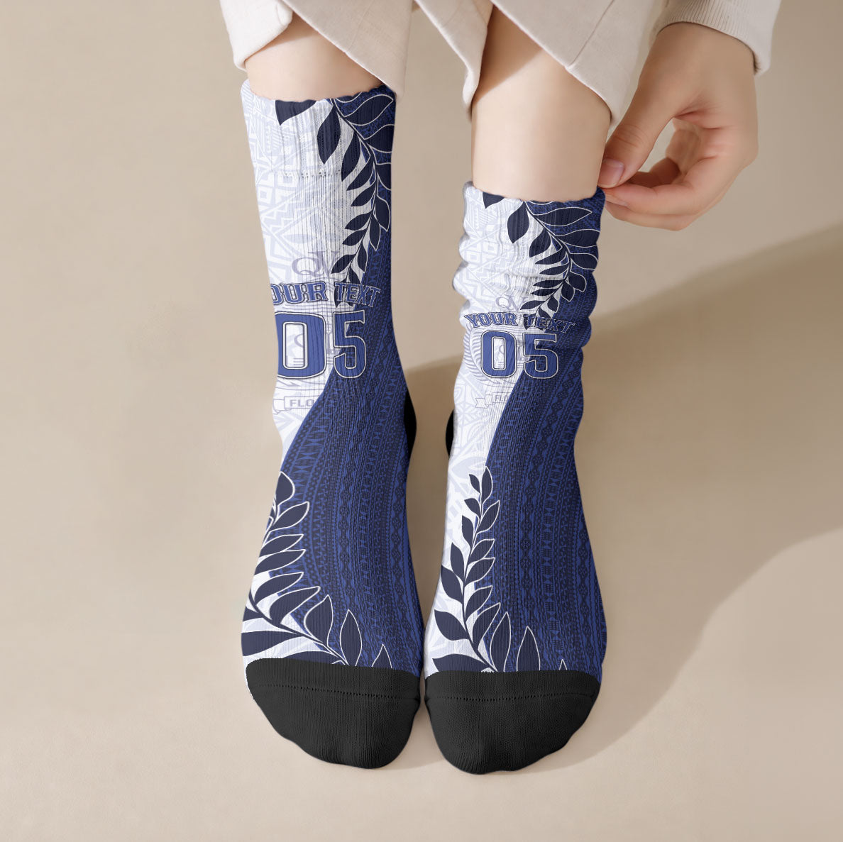 Custom Fiji Queen Victoria School Crew Socks 120 Years Anniversary LT05 Crew Socks White - Polynesian Pride