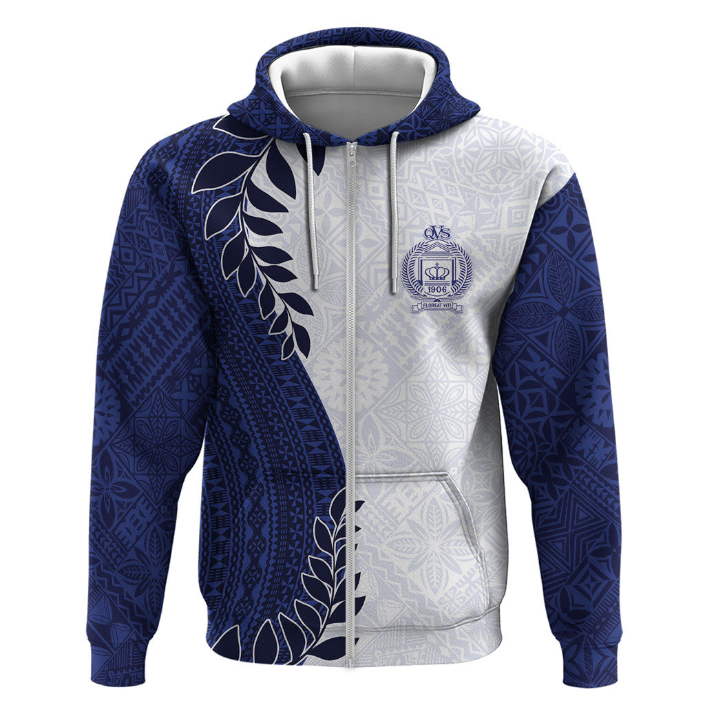 Custom Fiji Queen Victoria School Hoodie 120 Years Anniversary LT05 Zip Hoodie White - Polynesian Pride
