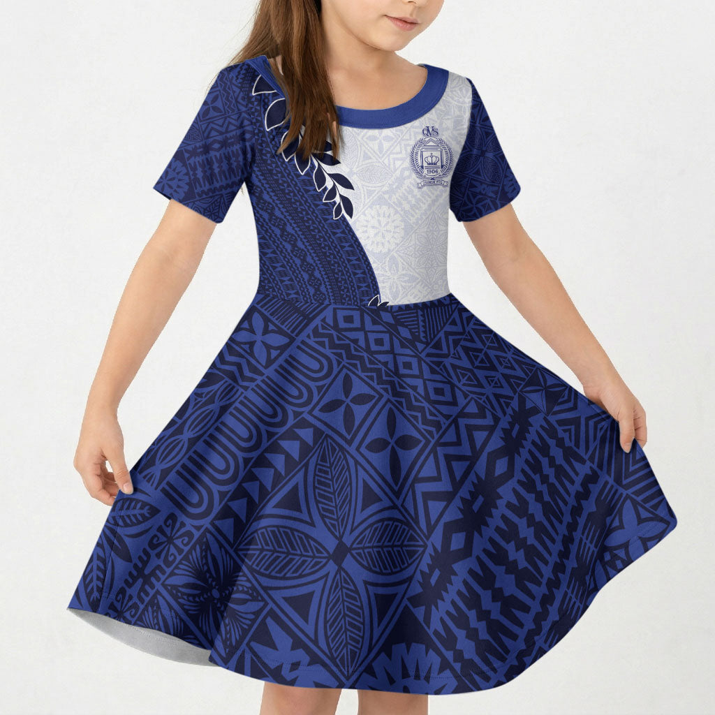 Custom Fiji Queen Victoria School Kid Short Sleeve Dress 120 Years Anniversary LT05 KID White - Polynesian Pride