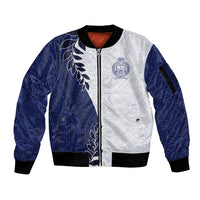 Custom Fiji Queen Victoria School Sleeve Zip Bomber Jacket 120 Years Anniversary LT05 Unisex White - Polynesian Pride
