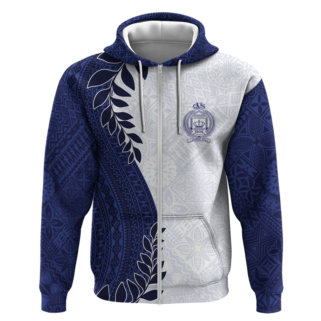 Custom Fiji Queen Victoria School Zip Hoodie 120 Years Anniversary LT05 Zip Hoodie White - Polynesian Pride