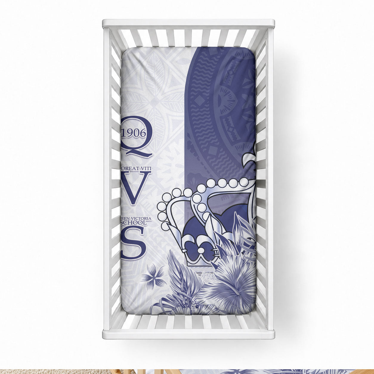 Fiji Queen Victoria School 1906 Baby Bed Cover Floreat Viti LT05 28 × 52 in Navy - Polynesian Pride