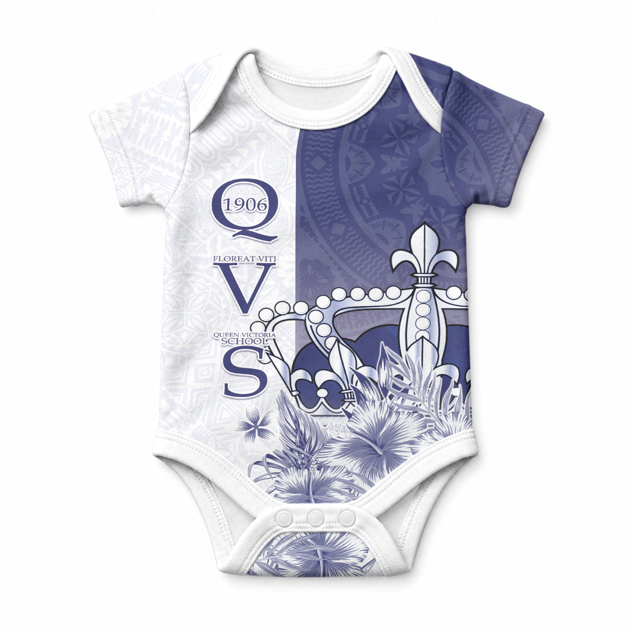 Personalised Fiji Queen Victoria School 1906 Baby Onesie Floreat Viti LT05 Navy - Polynesian Pride