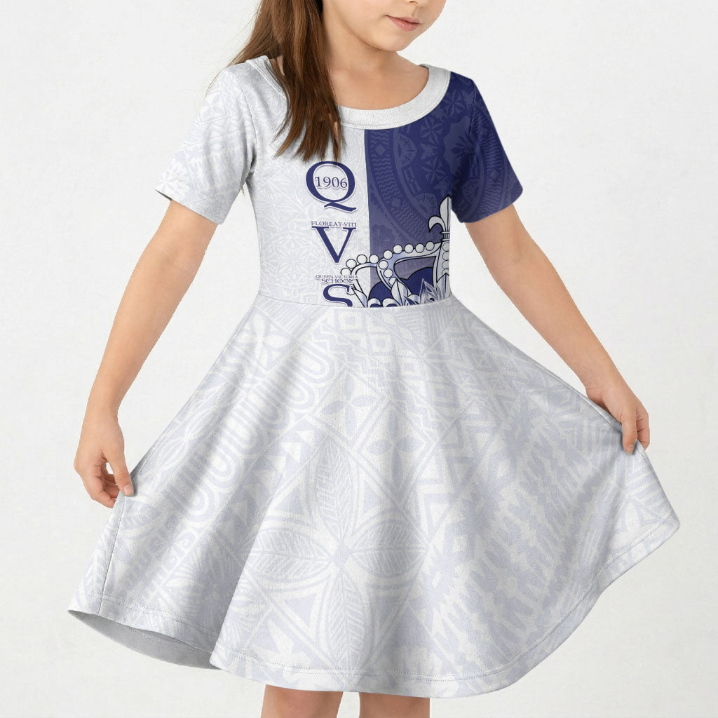 Personalised Fiji Queen Victoria School 1906 Kid Short Sleeve Dress Floreat Viti LT05 KID Navy - Polynesian Pride