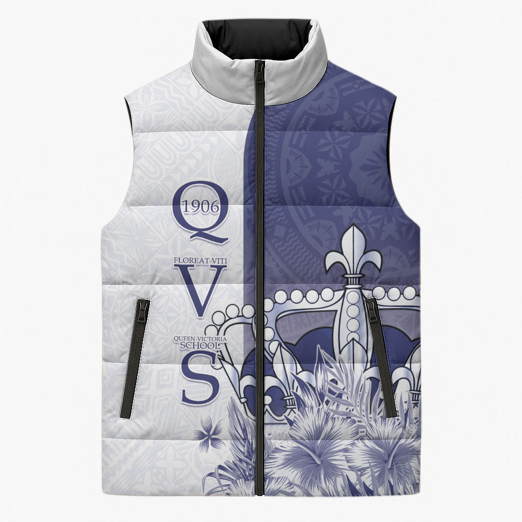 Personalised Fiji Queen Victoria School 1906 Sleeveless Puffer Jacket Floreat Viti LT05 Unisex Navy - Polynesian Pride