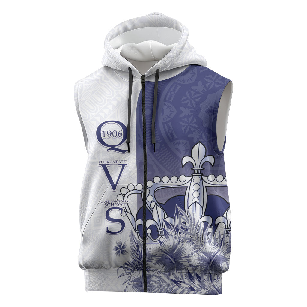 Personalised Fiji Queen Victoria School 1906 Sleeveless Zip Hoodie Floreat Viti LT05 Navy - Polynesian Pride
