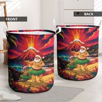 Hawaii Volcano Christmas Laundry Basket Hula Santa And Monk Seal LT05 - Polynesian Pride