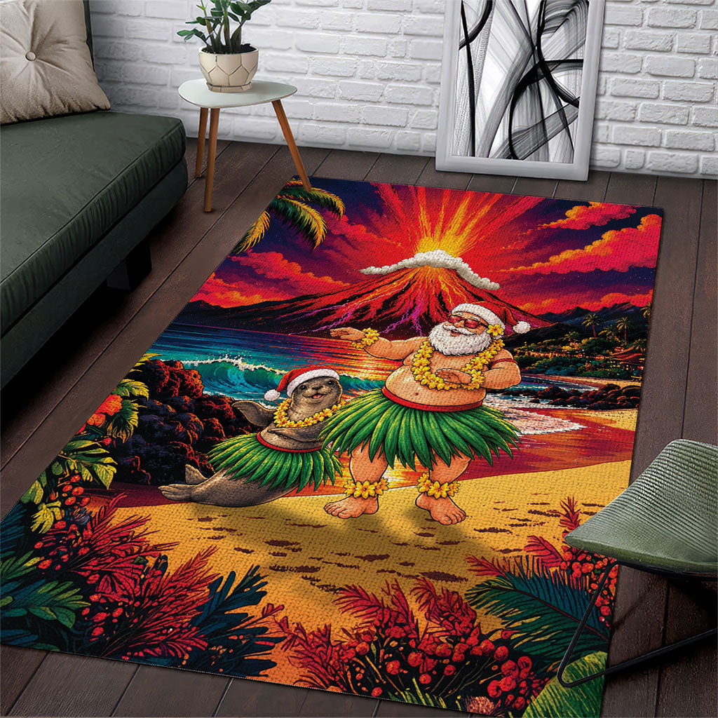 Hawaii Volcano Christmas Area Rug Hula Santa And Monk Seal LT05 Multicolor - Polynesian Pride