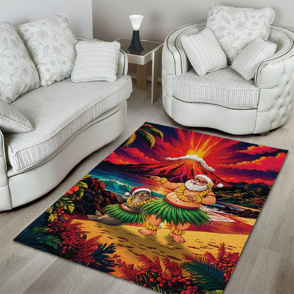 Hawaii Volcano Christmas Area Rug Hula Santa And Monk Seal LT05 - Polynesian Pride