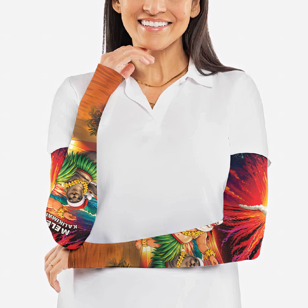 Hawaii Volcano Christmas Arm Sleeves Hula Santa And Monk Seal LT05 - Polynesian Pride