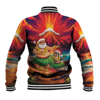 Hawaii Volcano Christmas Baseball Jacket Hula Santa And Monk Seal LT05 - Polynesian Pride