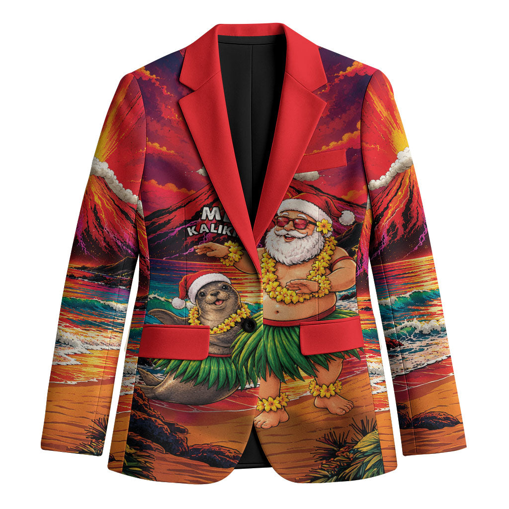 Hawaii Volcano Christmas Blazer Hula Santa And Monk Seal LT05 Unisex Multicolor - Polynesian Pride