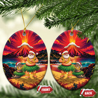 Hawaii Volcano Christmas Ceramic Ornament Hula Santa And Monk Seal LT05 Oval Multicolor - Polynesian Pride